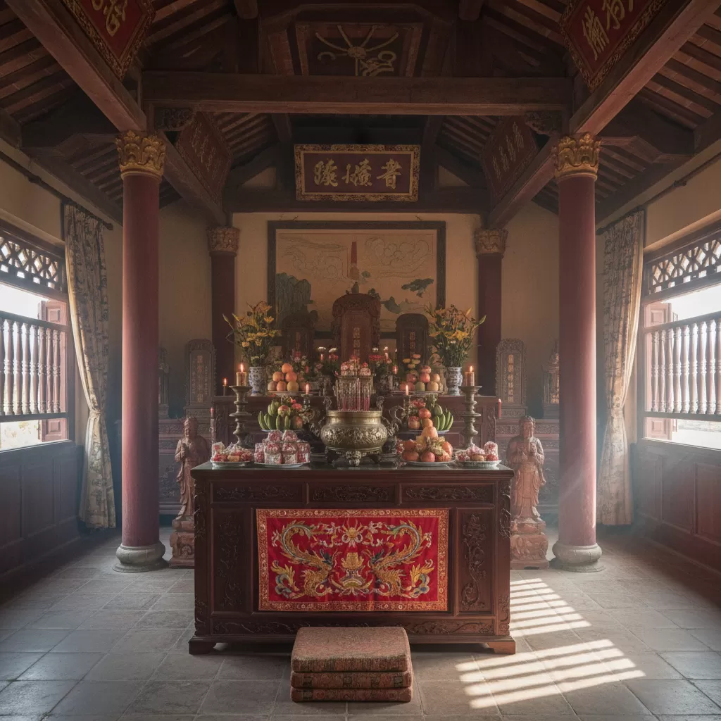 Không gian thờ tự linh thiêng bên trong Hậu cung Đình Khương Thượng