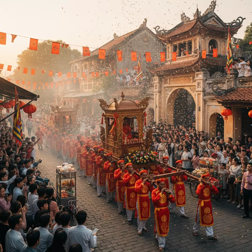 Không khí náo nhiệt của lễ hội truyền thống tại cụm di tích Đình Hào Nam Đền Nhà Bà