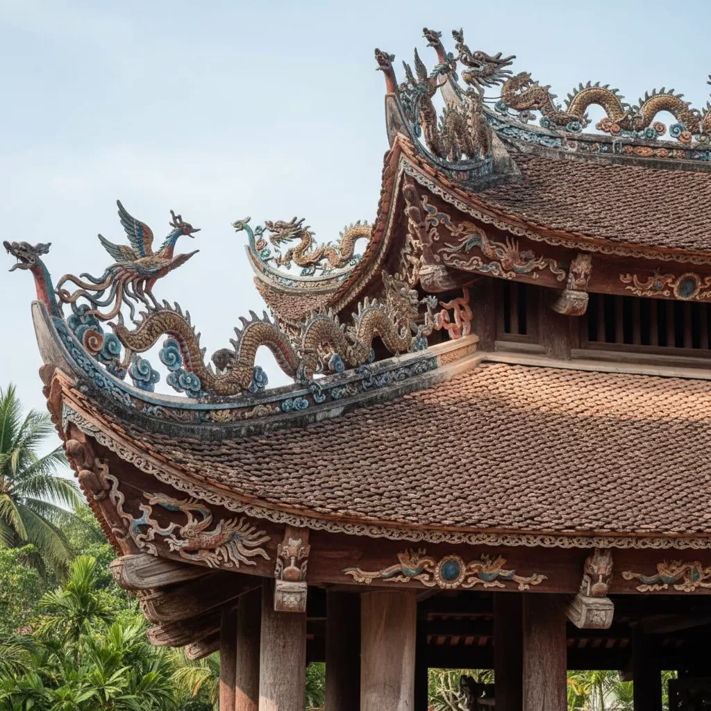 Nét chạm khắc tinh xảo trên mái đao truyền thống tại di tích