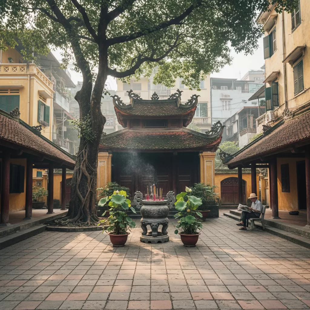 Không gian tĩnh lặng và trang nghiêm bên trong khuôn viên Đình Trung Tự