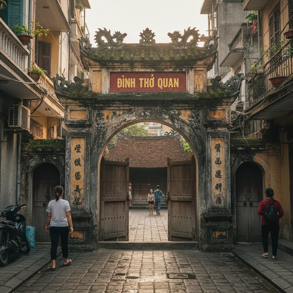 Cổng vào Đình Thổ Quan nằm trong ngõ Thổ Quan phố Khâm Thiên