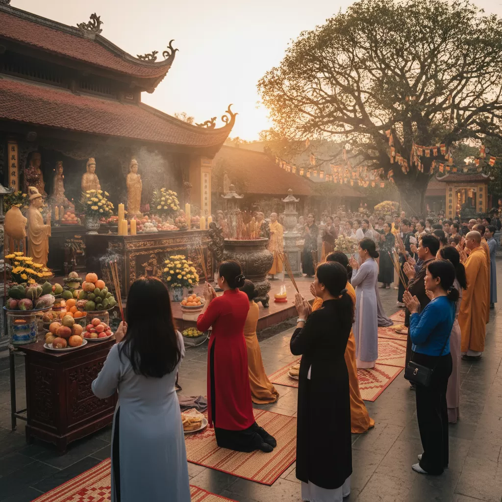 Phật tử và du khách thành tâm chiêm bái tại chánh điện Chùa Quang Minh