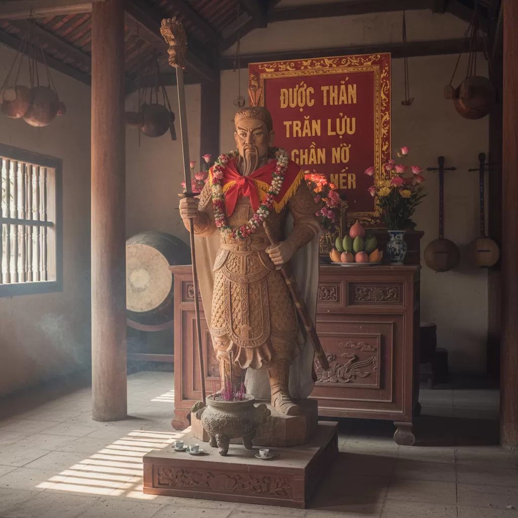 Không gian thờ tự vị tướng quân Trần Lựu bên trong hậu cung của đình