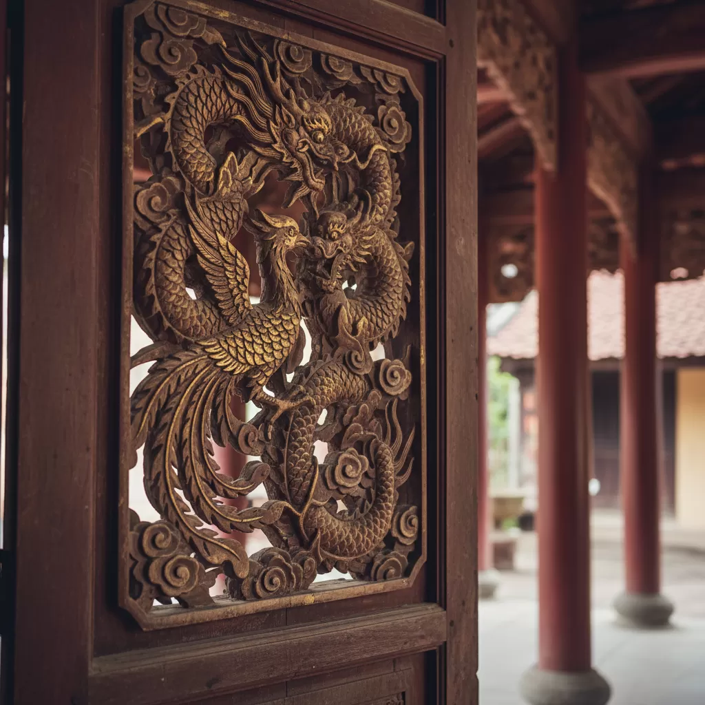 gemini_image_1773172977 Nghệ thuật chạm khắc tinh xảo trên các cấu kiện kiến trúc tại di tích