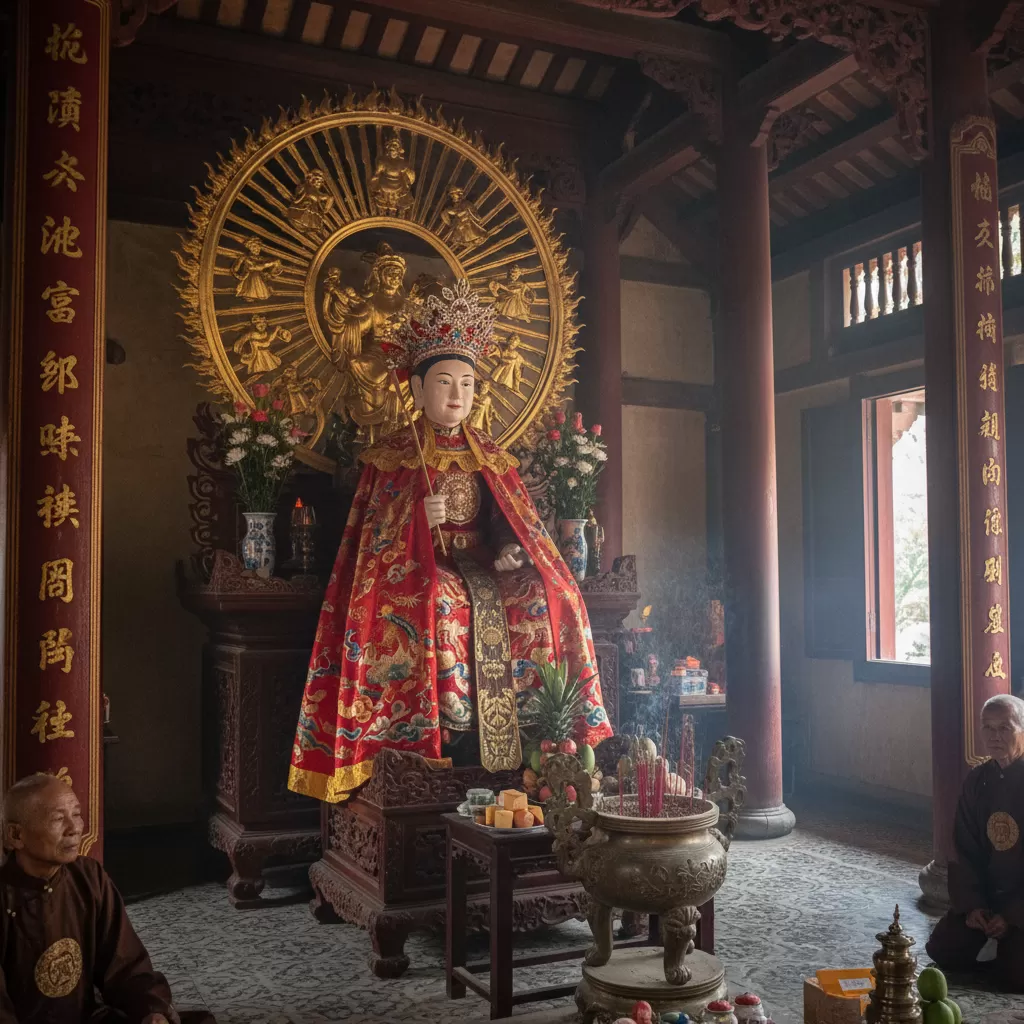 gemini_image_1773174390 Tượng thờ Vua Bà Thủy tổ của làn điệu dân ca Quan họ được đặt trang trọng trong hậu cung