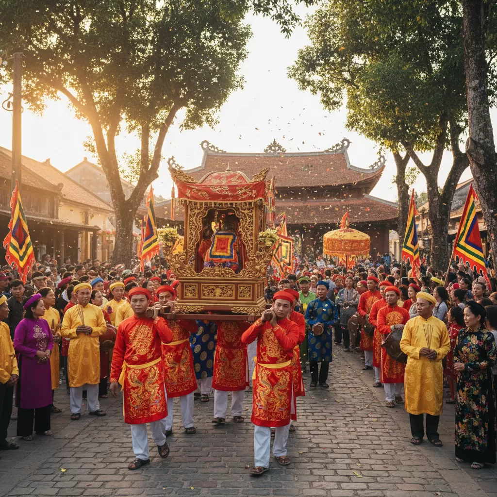 Nghi thức rước kiệu trang trọng trong ngày lễ hội tại Đình Thái Kiều