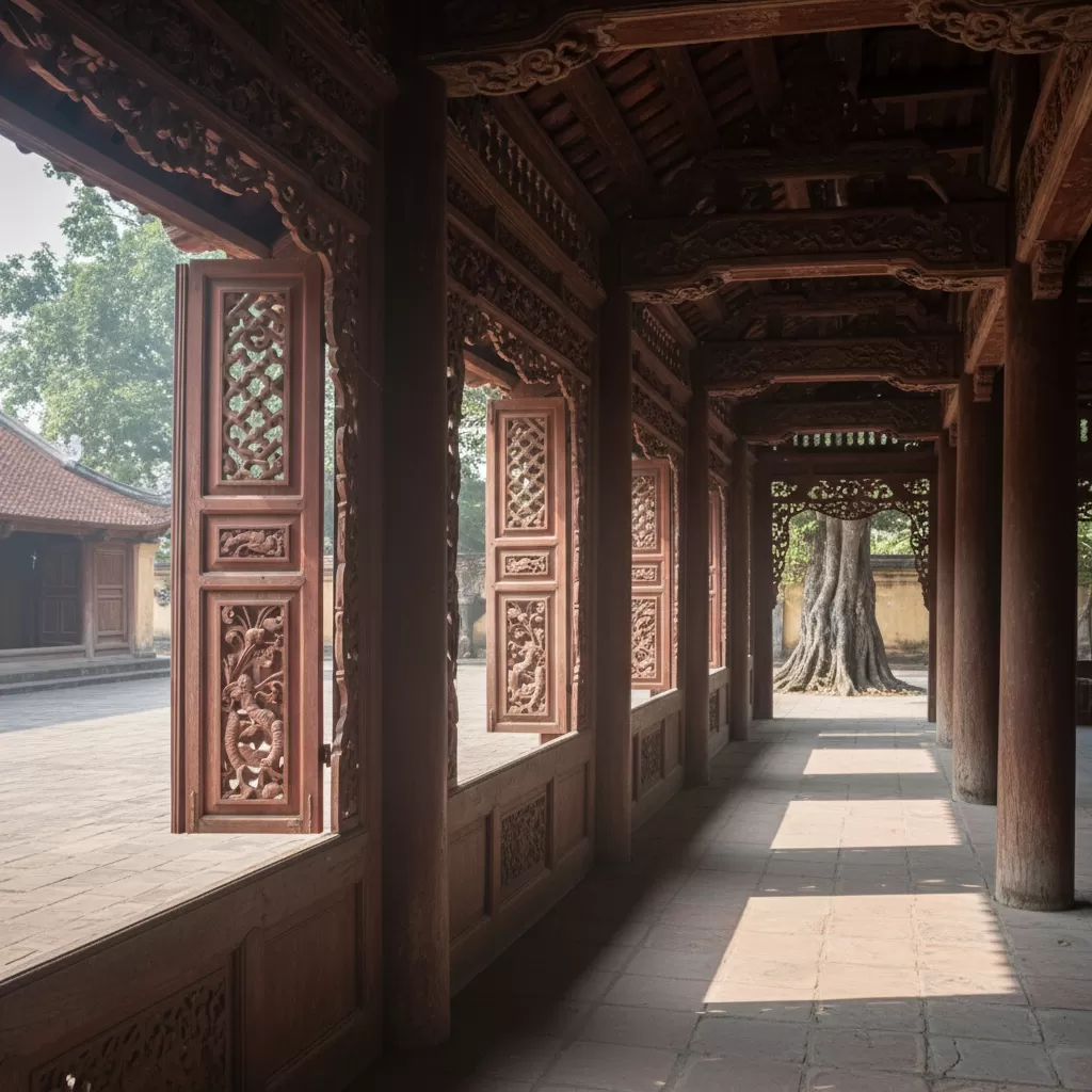 gemini_image_1773175313-1 Những chi tiết chạm khắc rồng phượng tinh xảo bên trong Đình Trung Kính