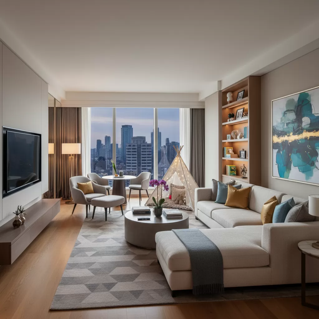 Phòng nghỉ cao cấp với đầy đủ tiện nghi hiện đại cho gia đình tại Đống Đa