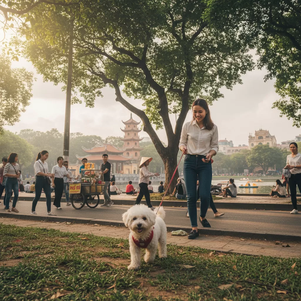 Quận Đống Đa có nhiều không gian xanh phù hợp để dạo bộ cùng vật nuôi