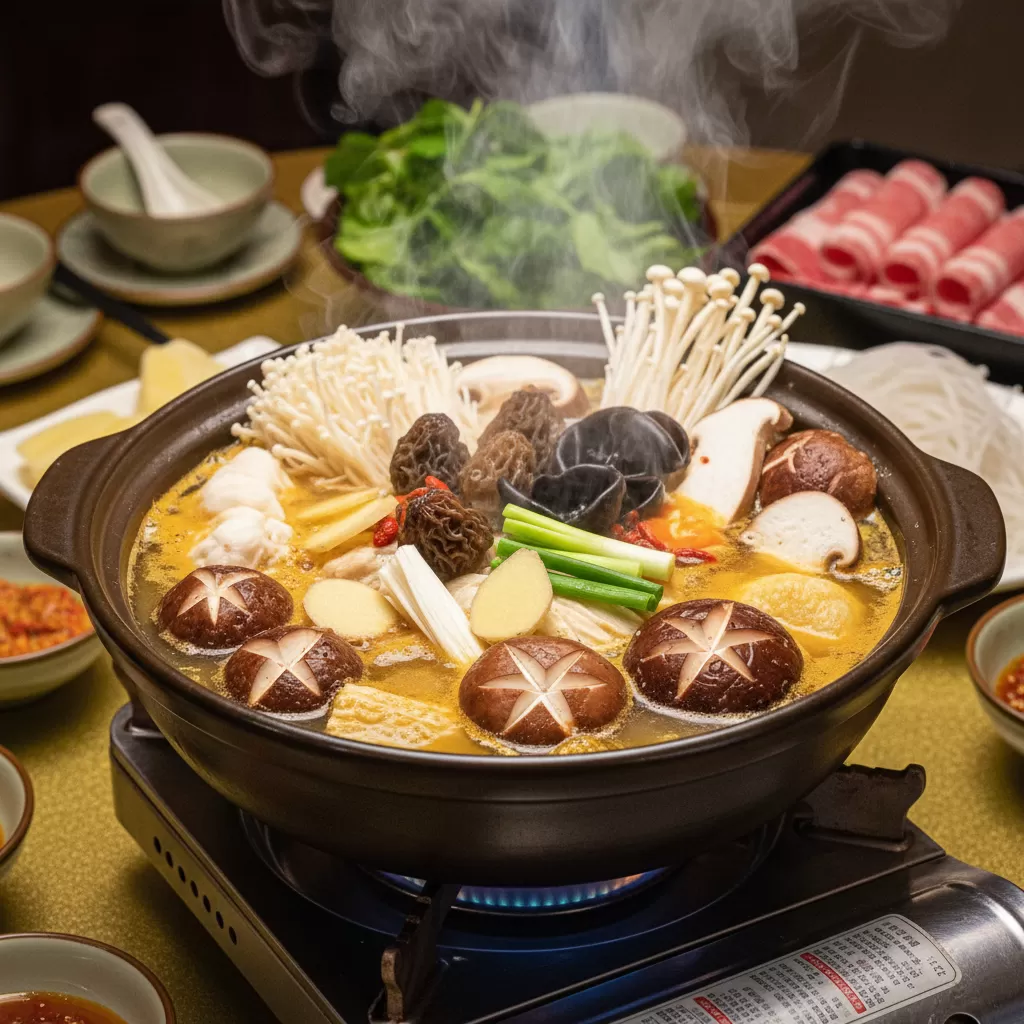 Nước dùng thanh đạm kết hợp cùng các loại nấm quý tạo nên hương vị khó quên