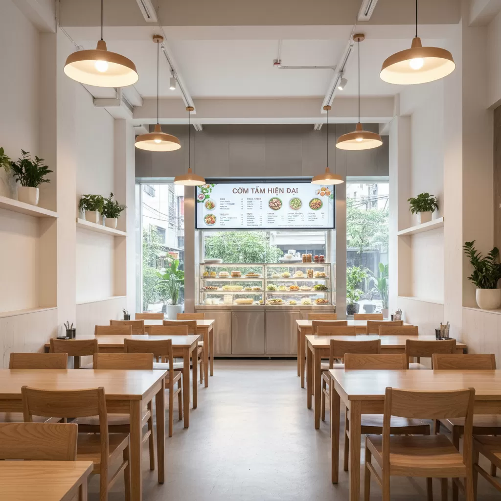 gemini_image_1773207370-1 Không gian quán ăn sạch sẽ và thoáng đãng giúp thực khách ngon miệng hơn