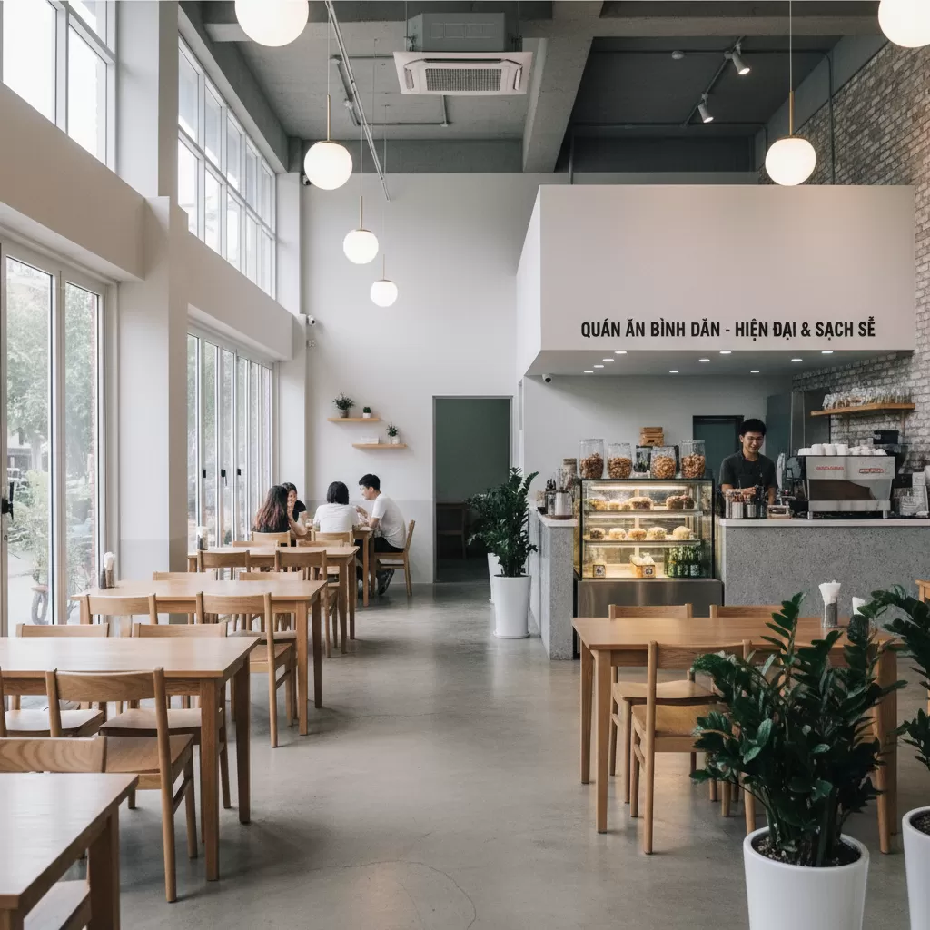 Không gian sạch sẽ và thoáng đãng tạo cảm giác thoải mái cho thực khách
