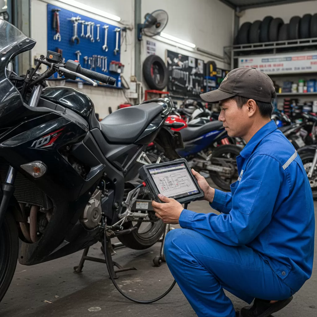 Trang thiết bị hiện đại giúp chẩn đoán lỗi chính xác tại Tiệm sửa xe máy Kim Liên