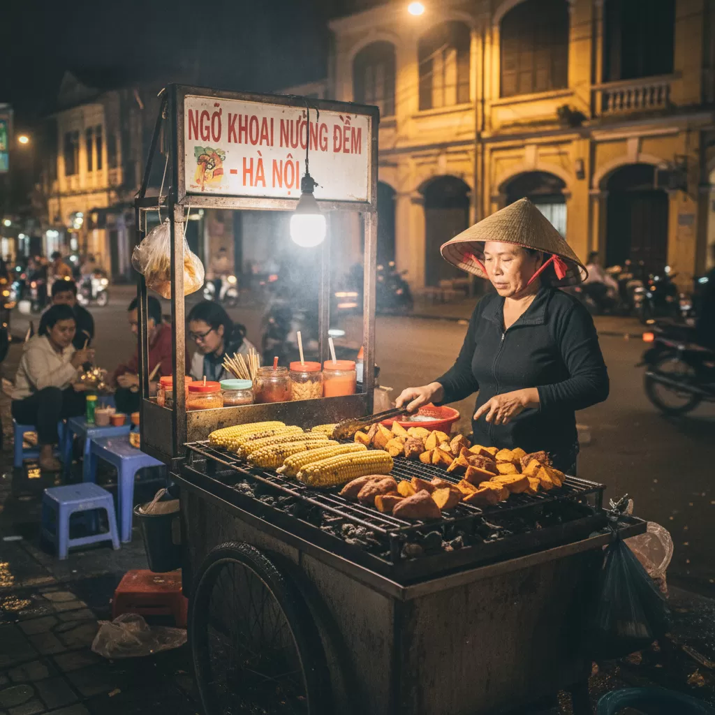 Các xe đẩy đồ ăn đêm mang lại nét đặc trưng cho văn hóa ẩm thực Thái Hà