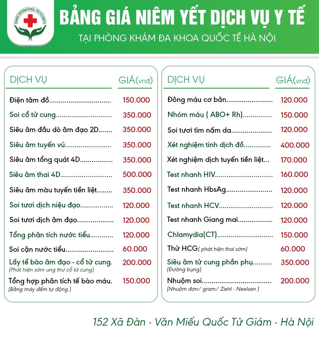 bang-gia-new Mọi chi phí thăm khám và điều trị đều được niêm yết minh bạch công khai