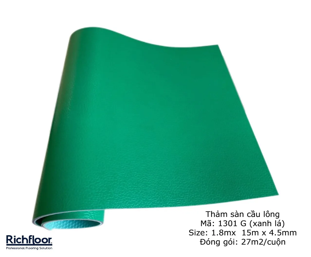 tham-san-cau-long-xanh-la-richfloor-1301gl6api Hệ thống thảm sân chất lượng là yếu tố then chốt để bảo vệ sức khỏe người chơi